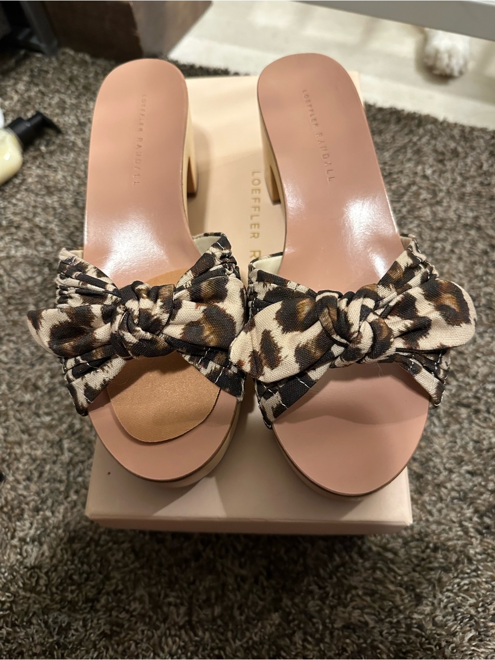 Loeffler Randall Leopard Bow Slide Sandals - Beige/Black NEVER WORN
Size 7.5